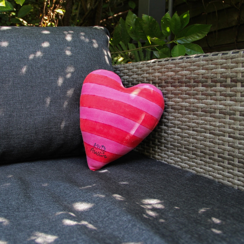 Heart Pillow in Pink Red Stripe