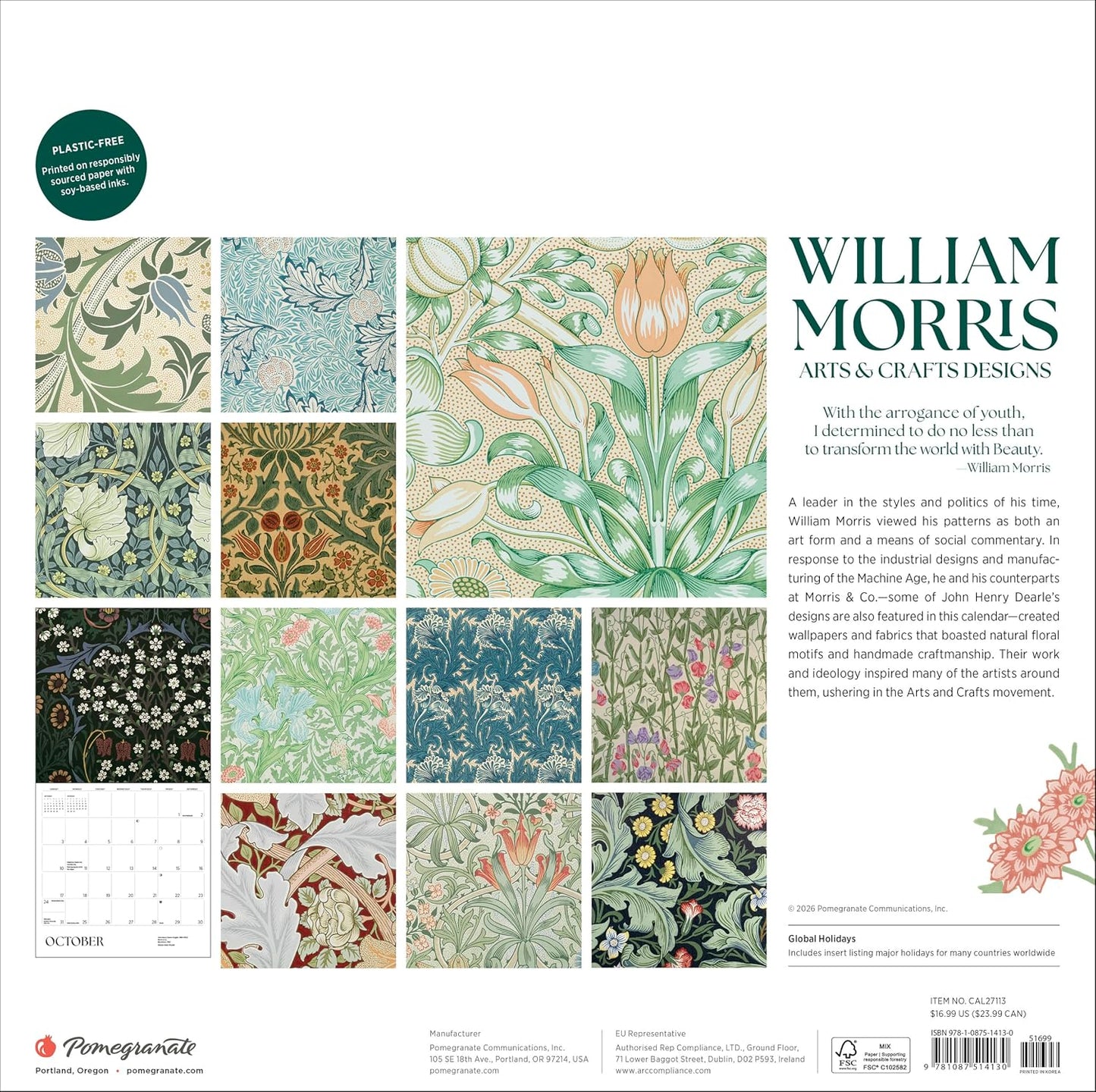 William Morris: Arts & Crafts Design 2027 Wall Calendar