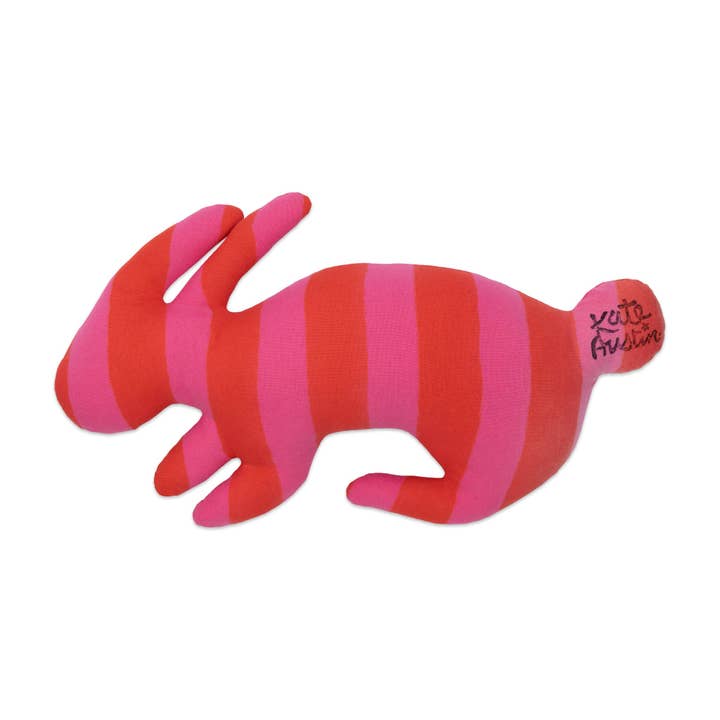 Bunny Pillow in Red Pink Stripe