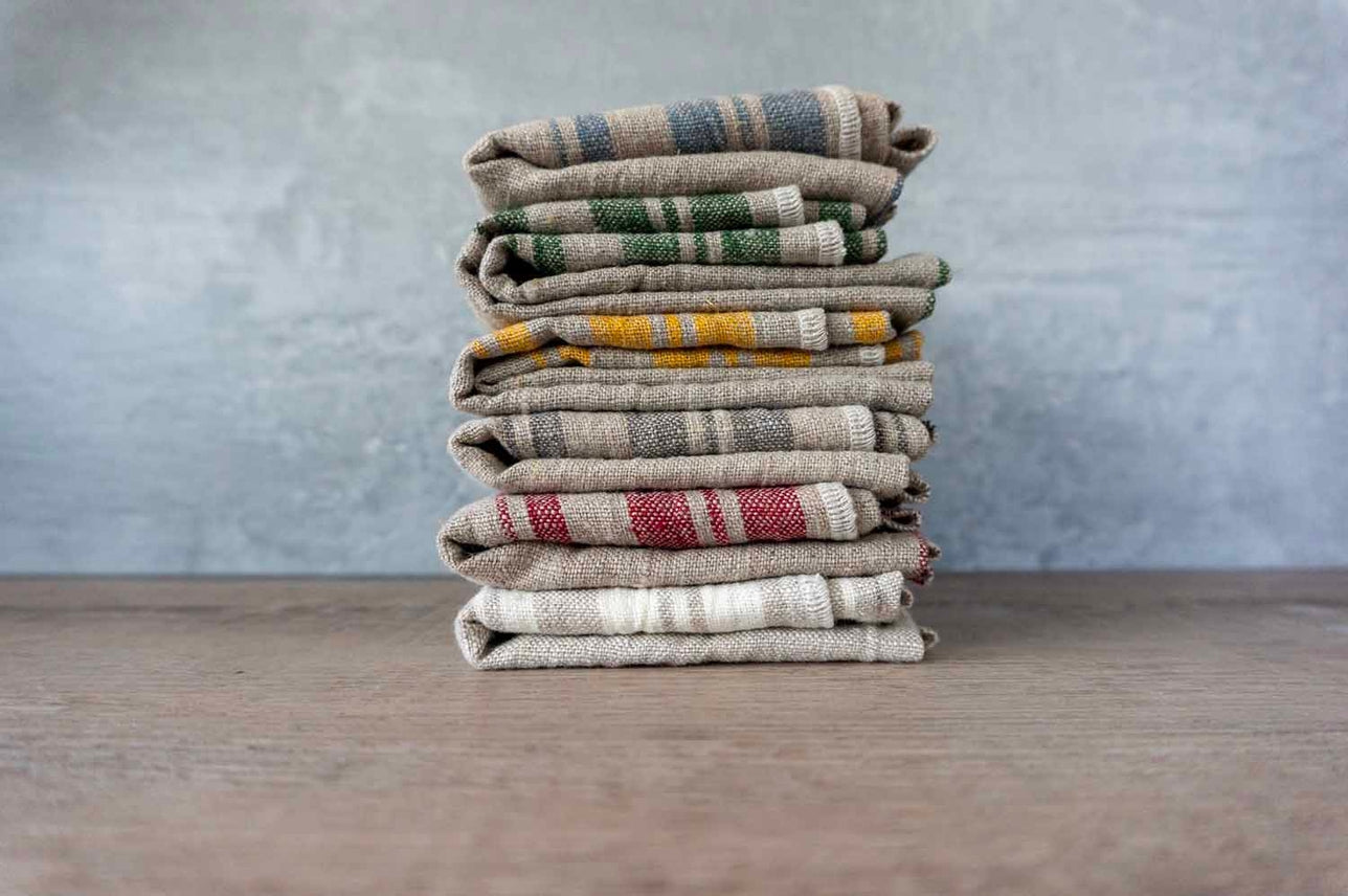 Linen Cloth Tea Towel - Rustic Natural Grey Stripe
