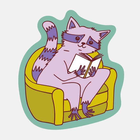 Reading Raccoon Sticker