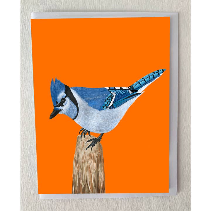 Blue Jay Bird On Tree Stump Card