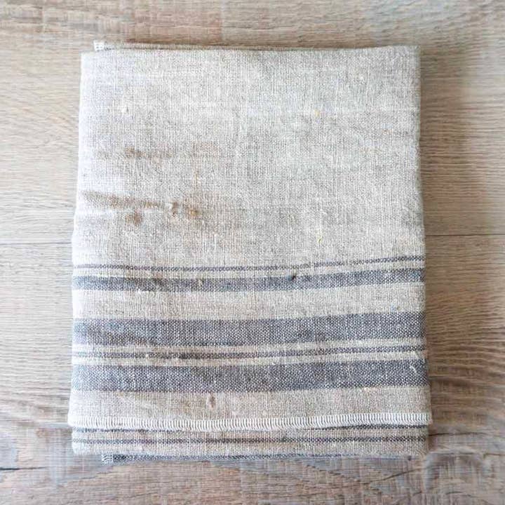 Linen Cloth Tea Towel - Rustic Natural Grey Stripe