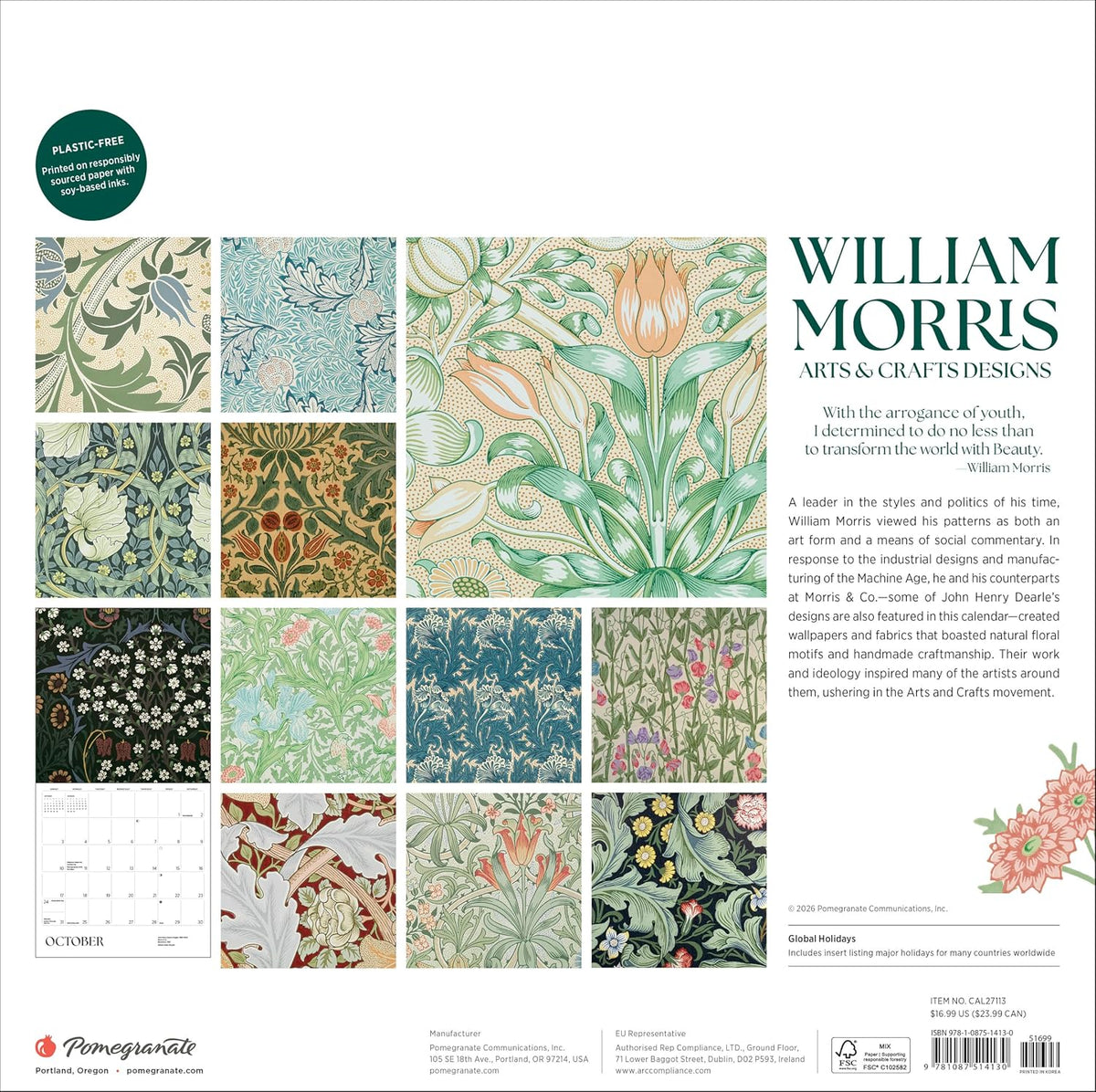 William Morris: Arts & Crafts Design 2027 Wall Calendar