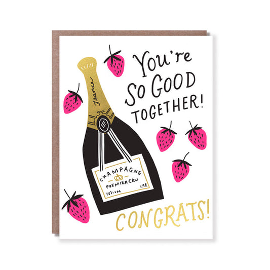 Champagne & Strawberries Letterpress Wedding Card