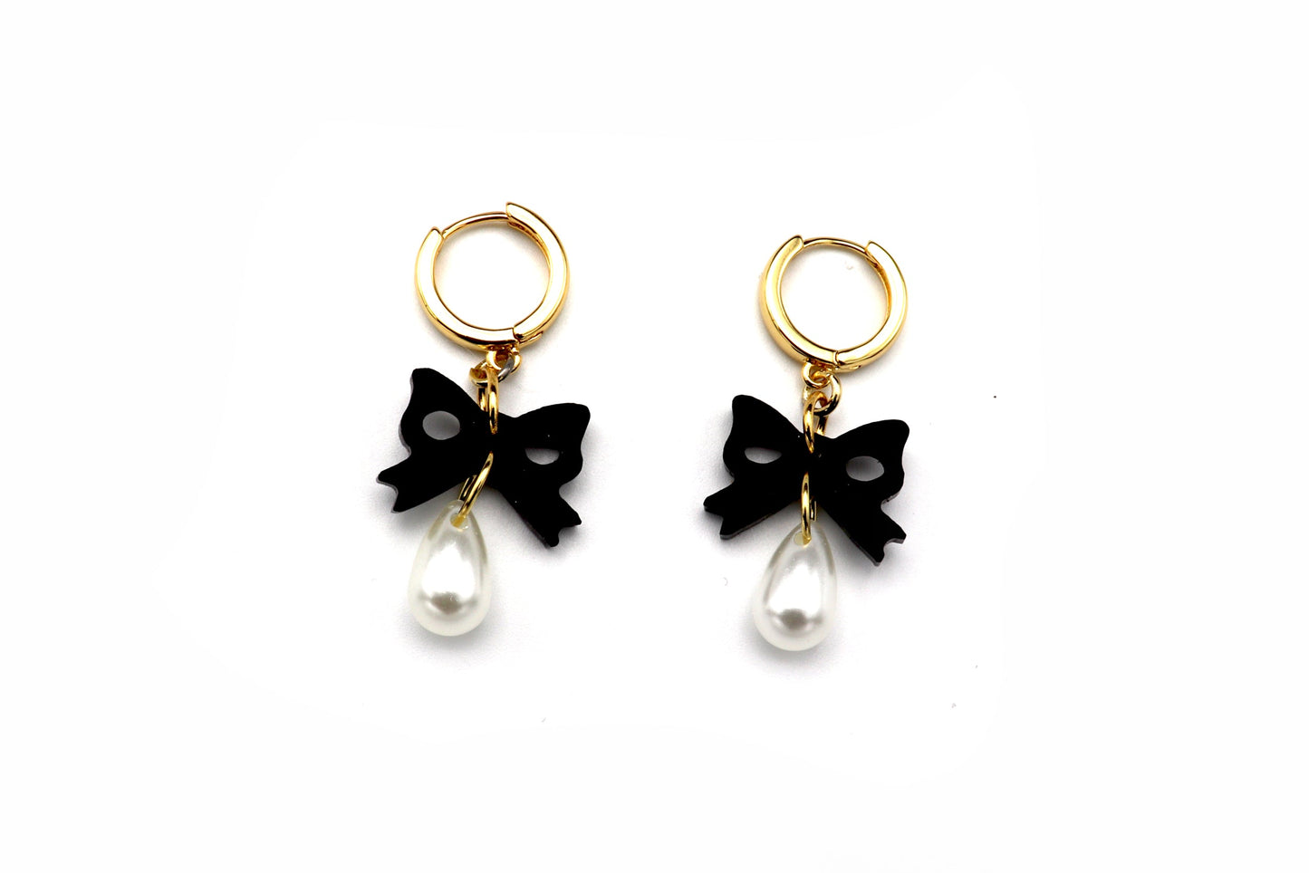 Ink Bow Pearl Drop Earrings