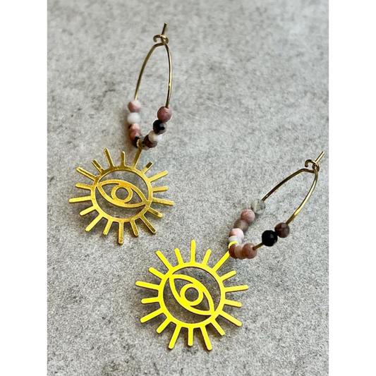 Sun and Eye Hoop Earrings