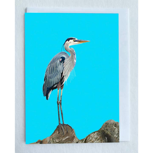 Blue Heron Bird On Rock Card