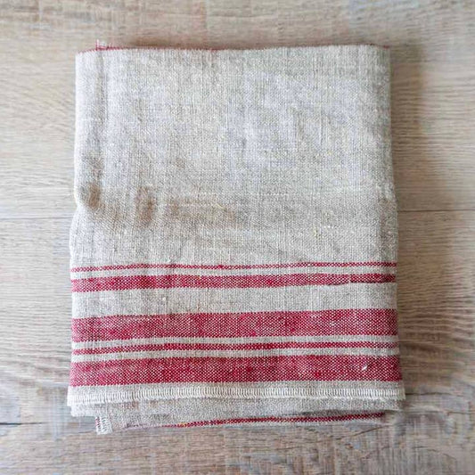 Linen Cloth Tea Towel - Rustic Natural Red Stripe
