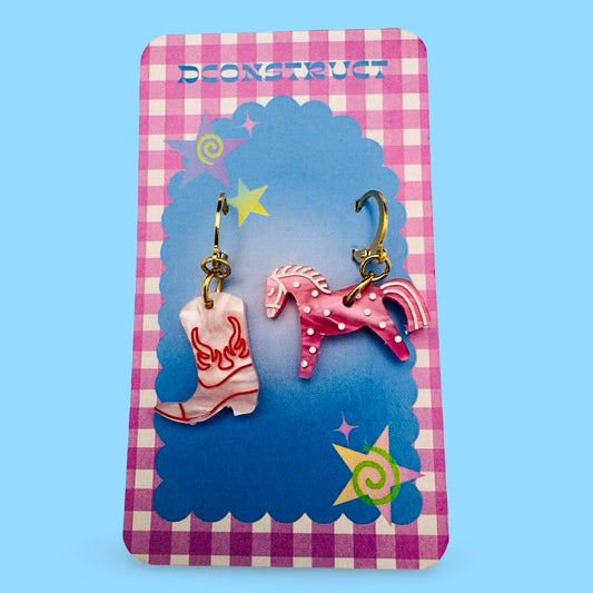 Horse and Boot Charm Earring Set