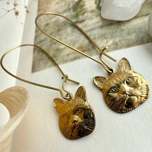 Miser Cat Face Drop Earrings