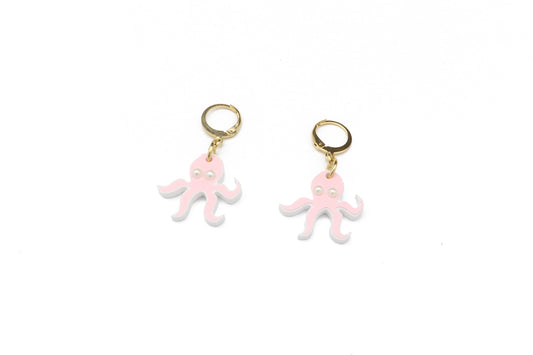Pink Octopus Charm Earrings
